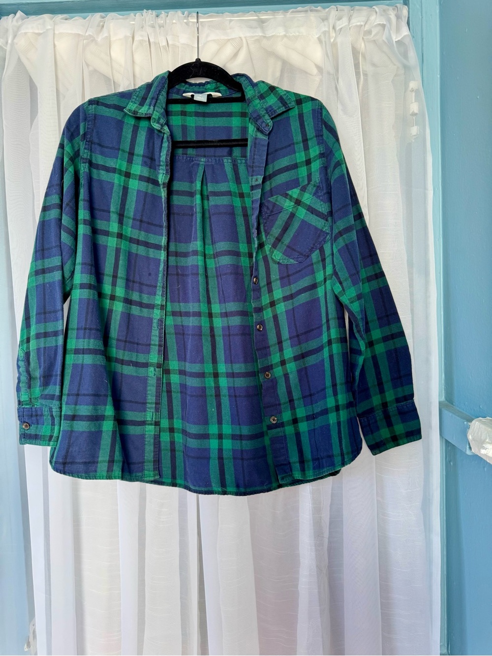 Old Navy Blue & Green Plaid Button-Up Shirt Jacket